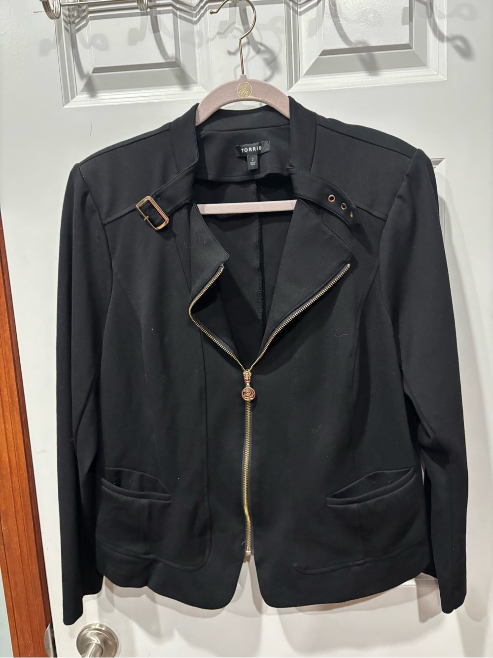 TORRID Black Moto-Style Zip Blazer with Gold Hardware